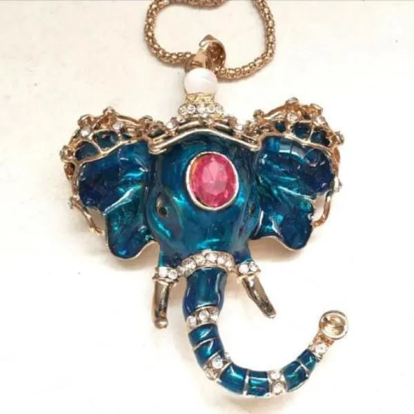 Betsey Johnson Blue Elephant With Red Crystal Inlay Gold Necklace