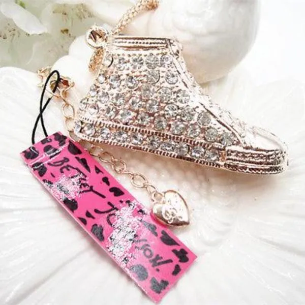 Betsey Johnson Clear Rhinestone High Top Tennis Shoe Chain Necklace