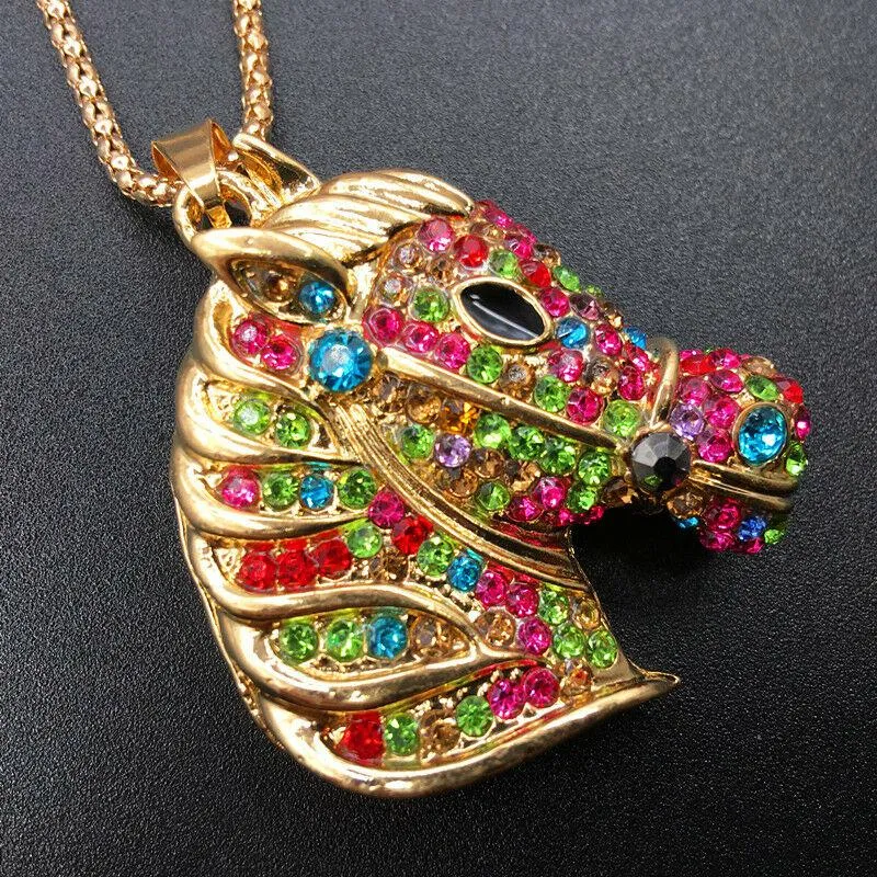 Betsey Johnson Horse Stallion Multi-Color Crystal Pendant Necklace