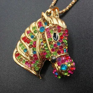 Betsey Johnson Horse Stallion Multi-Color Crystal Pendant Necklace