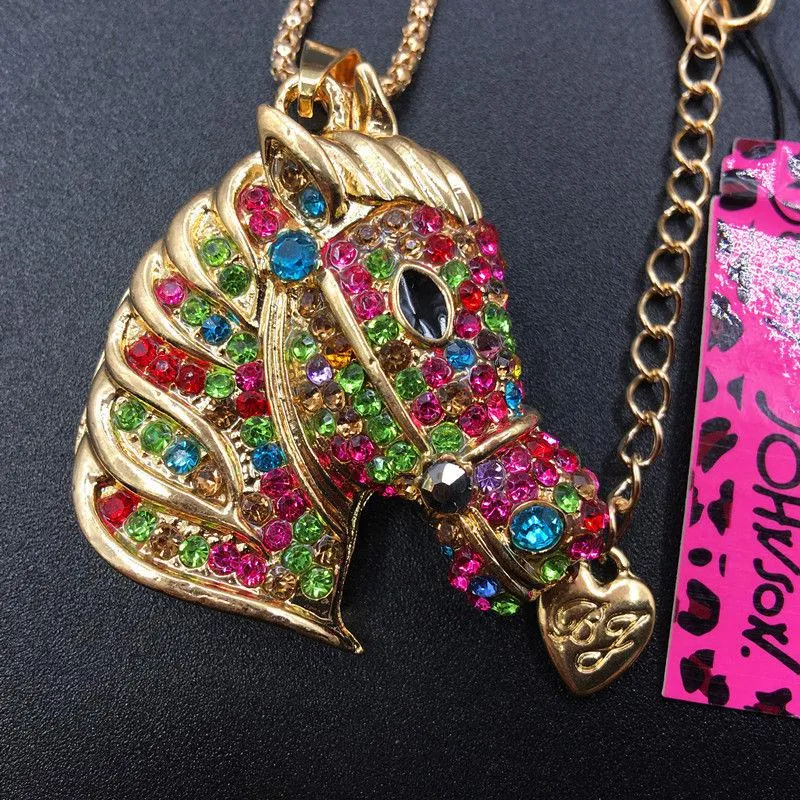 Betsey Johnson Horse Stallion Multi-Color Crystal Pendant Necklace