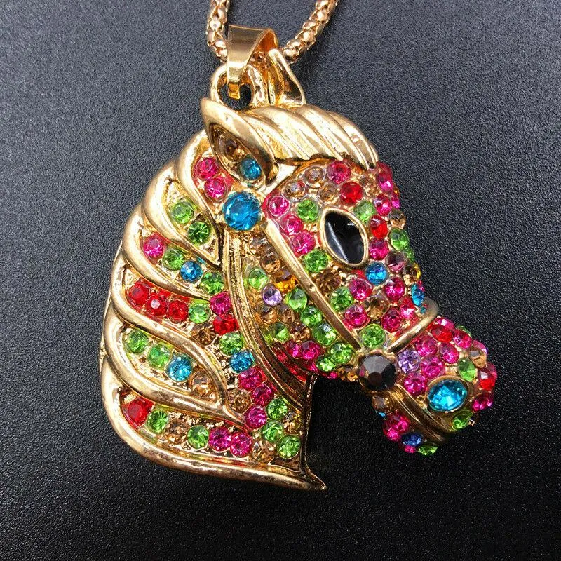 Betsey Johnson Horse Stallion Multi-Color Crystal Pendant Necklace