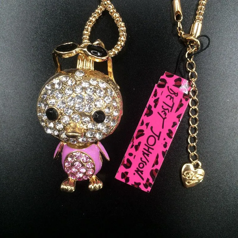 Betsey Johnson Penguin Pink Rhinestone Sunglasses Gold Necklace