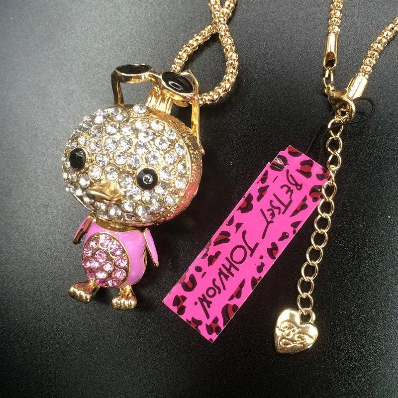 Betsey Johnson Penguin Pink Rhinestone Sunglasses Gold Necklace