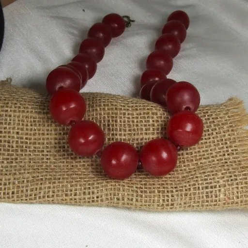 Big Bold Handmade  African  Cherry Red  Bead Necklace