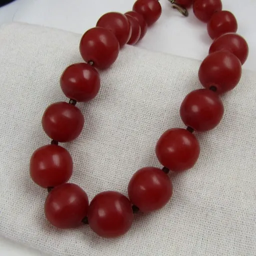 Big Bold Handmade  African  Cherry Red  Bead Necklace