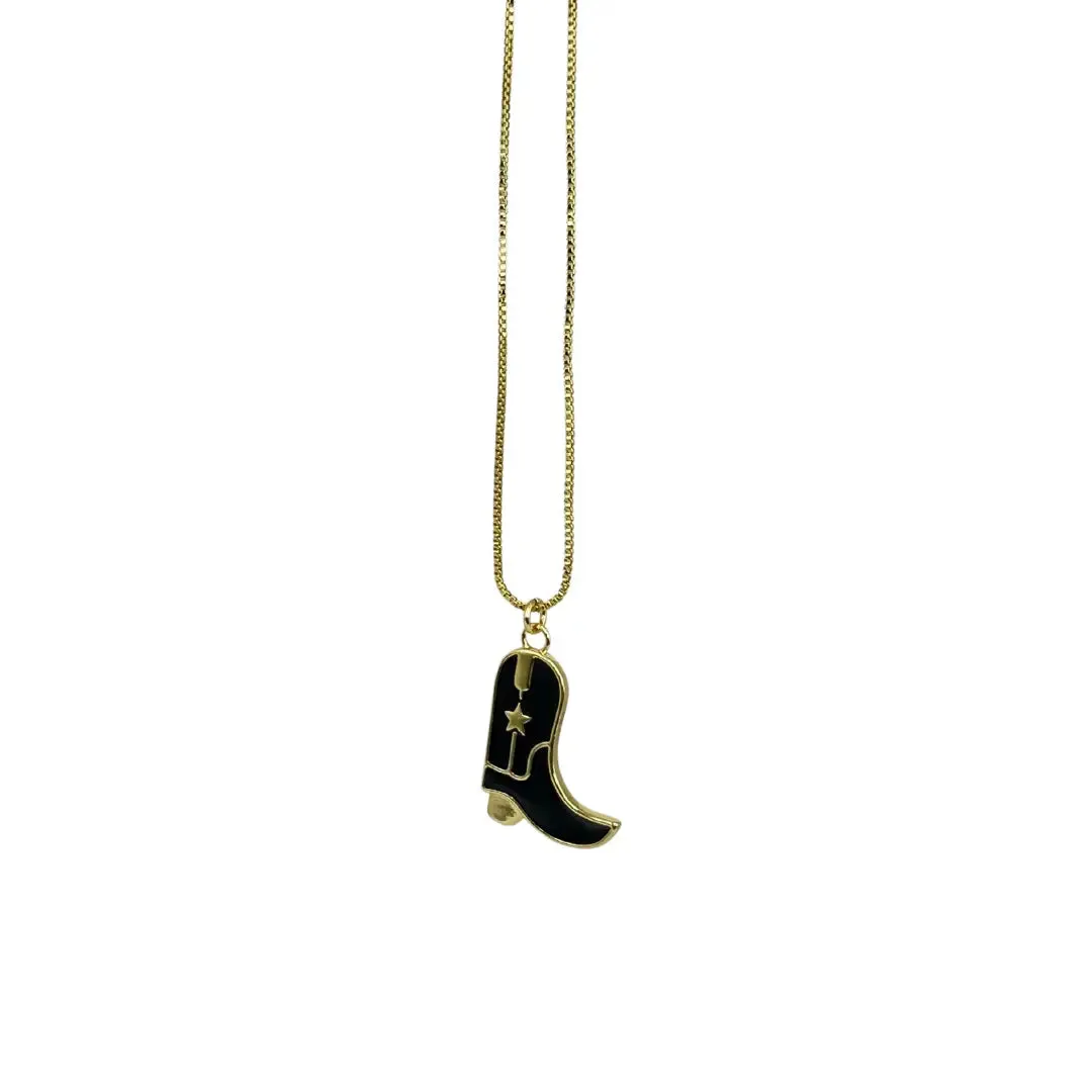 Black Enamel Cowboy Boot Necklace