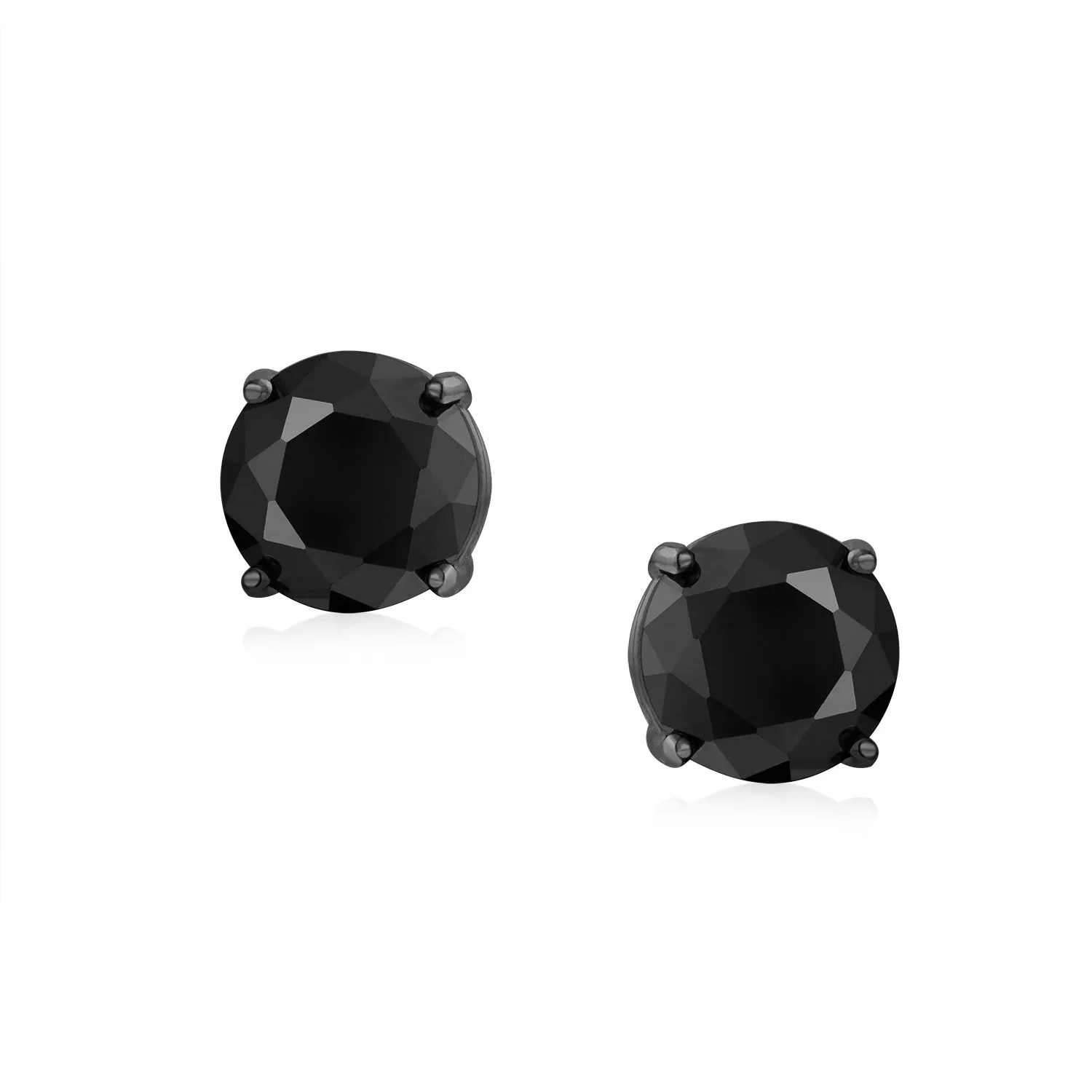 Black Round CZ Stud Earrings Screw Back Black Plated Sterling Silver