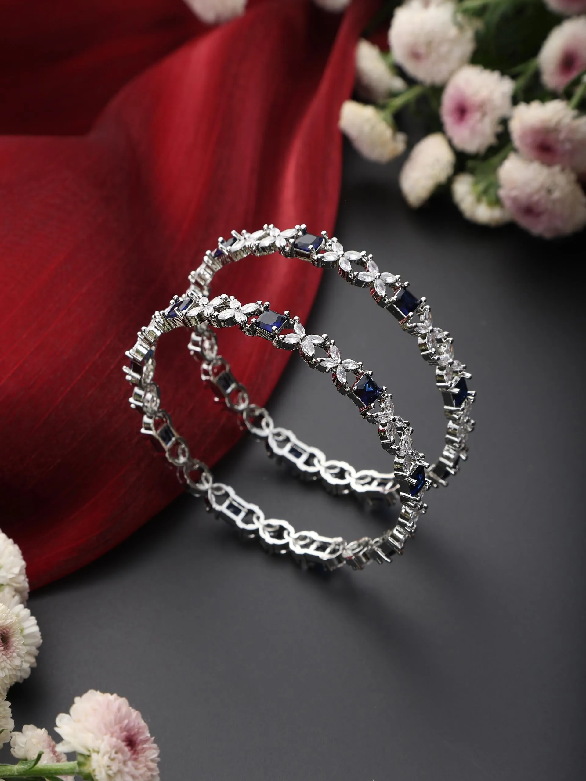 Blue American Diamond Pair of Bangles