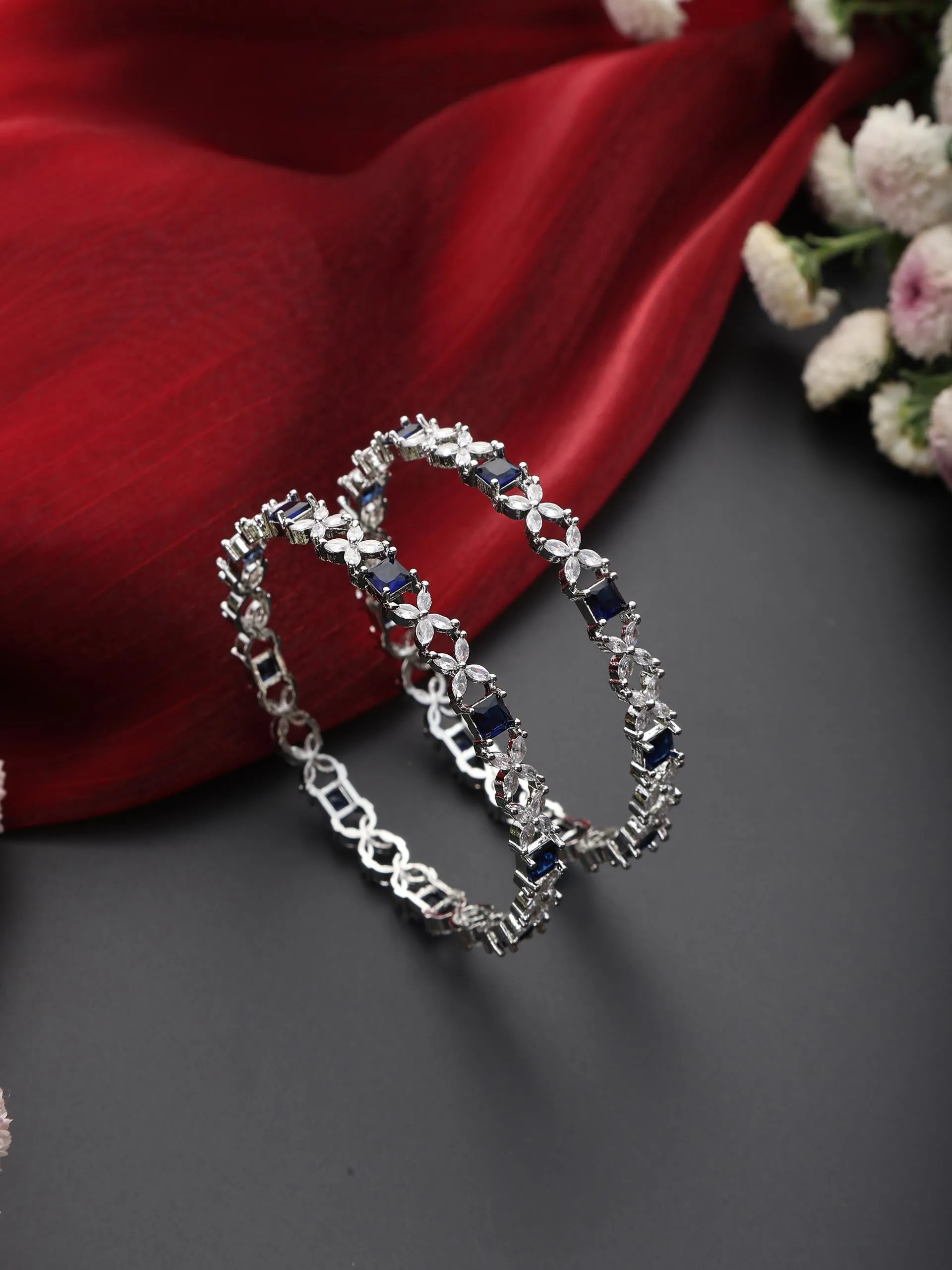 Blue American Diamond Pair of Bangles