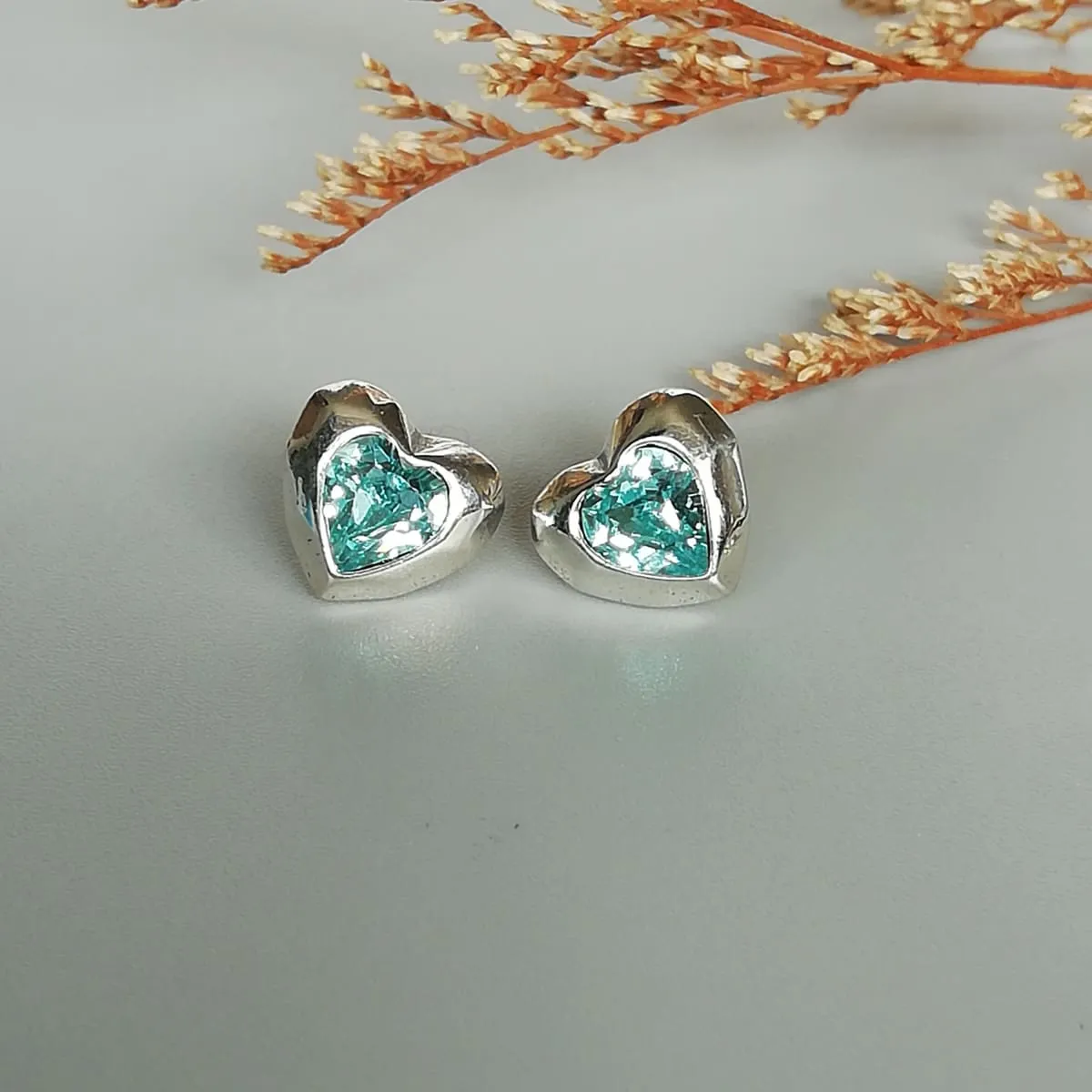 Blue Cz heart stud | Sterling silver cubic zirconia ear studs | Gift earrings | E1043