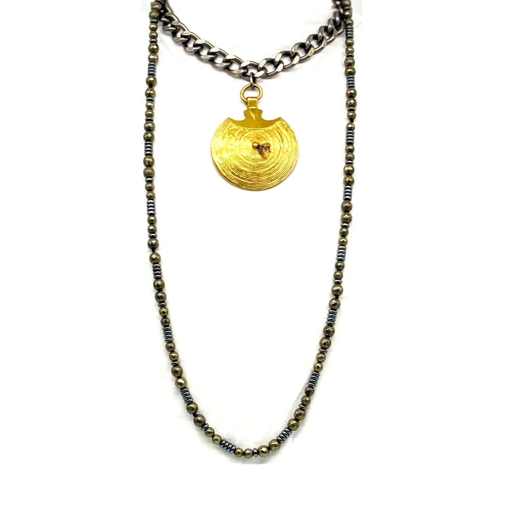 Bold Brass Pendant and Bead Necklace