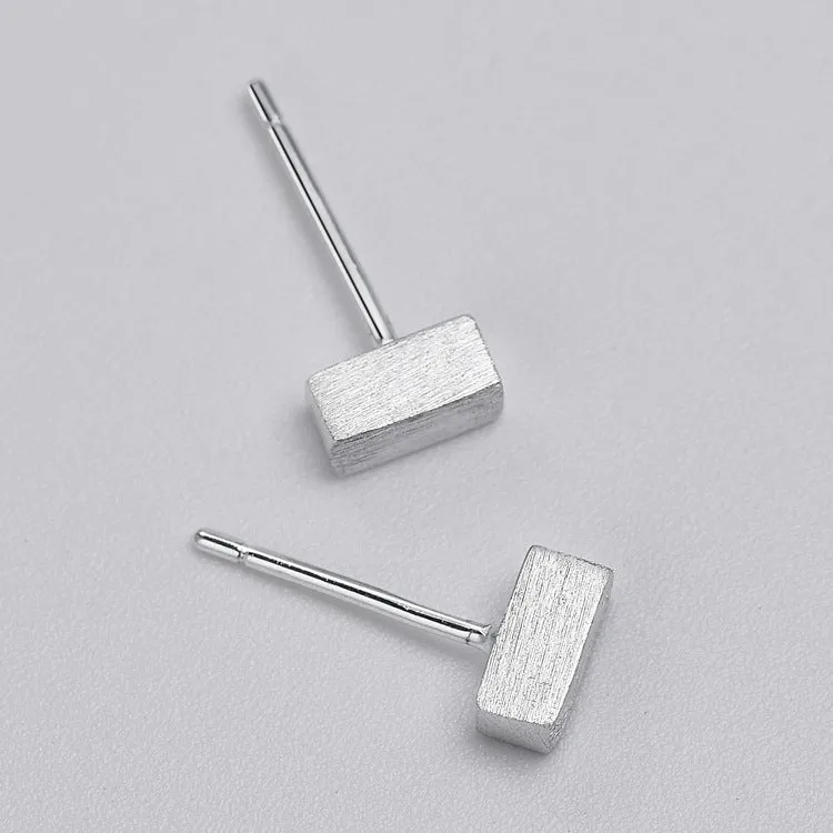 Brushed Cuboid Silver Stud Earrings for Women