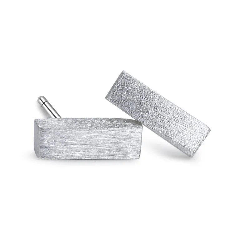 Brushed Cuboid Silver Stud Earrings for Women