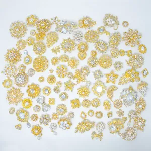 Bulk Rhinestone Embellishments Gold with Pearls