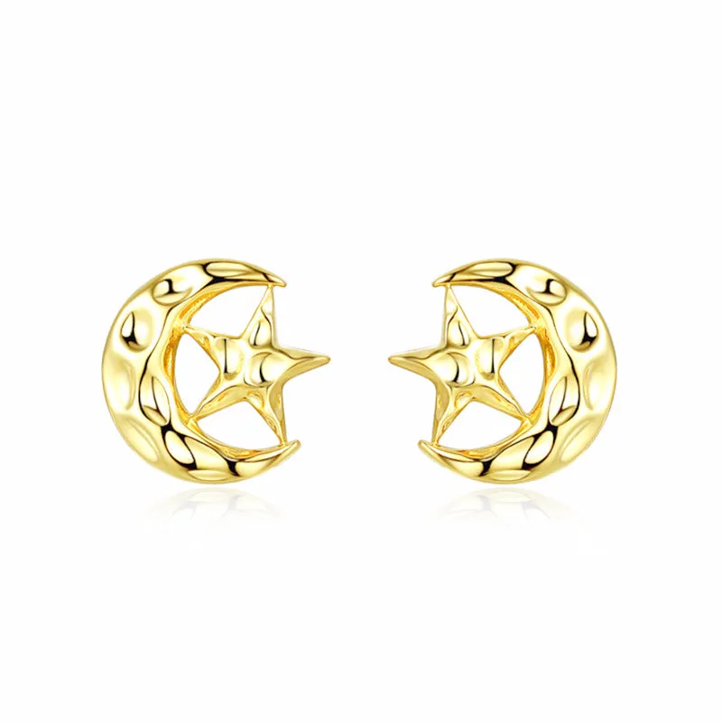 Bump Star Moon Silver Studs Earrings for Women