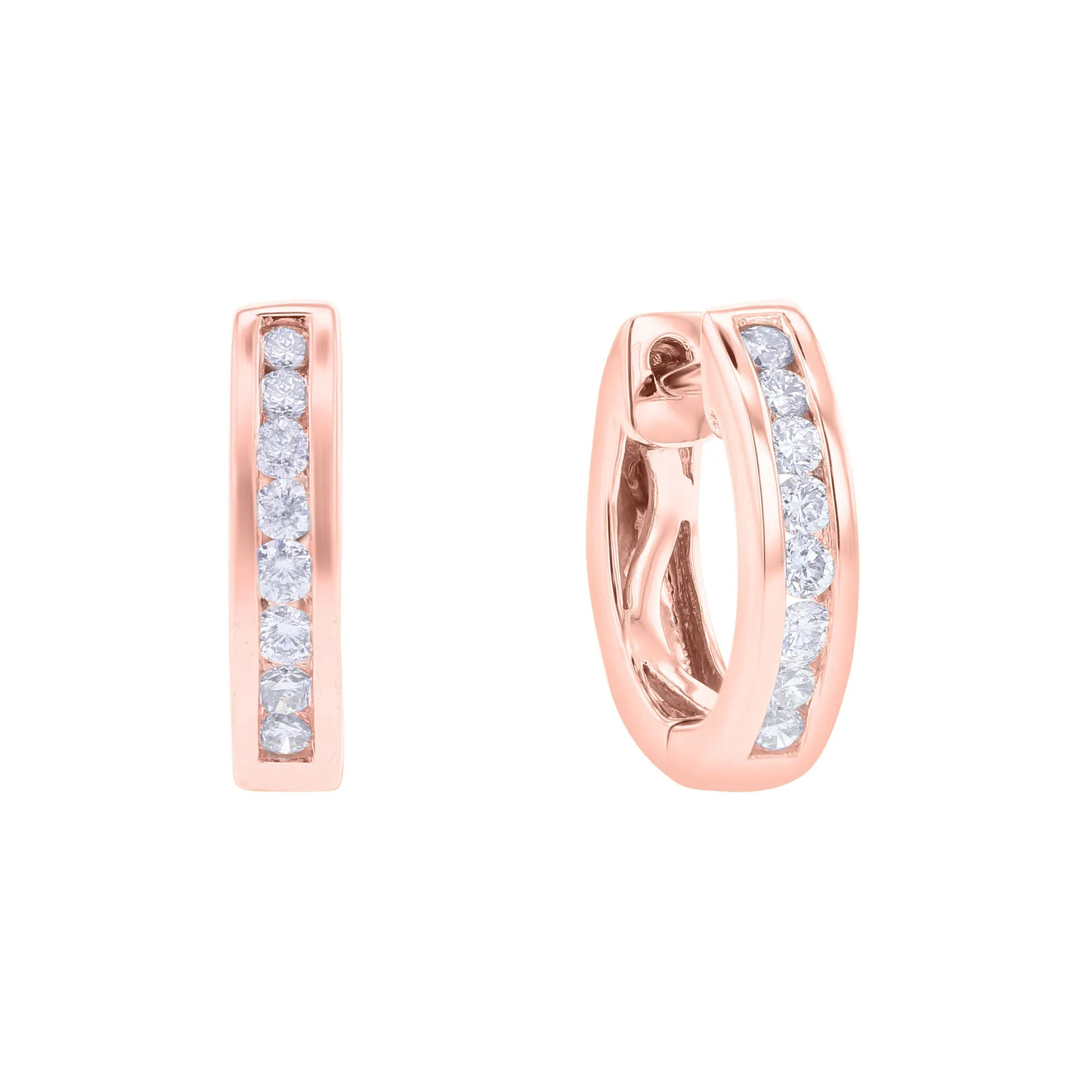 Classic Channel Diamond Huggie Hoop Earring 1/4 ct