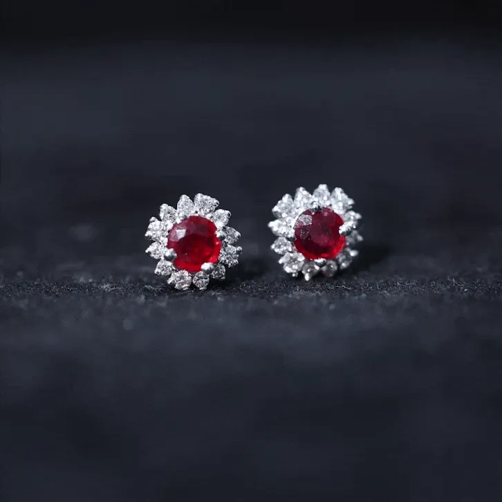 Classic Ruby Stud Earrings with Diamond Accent