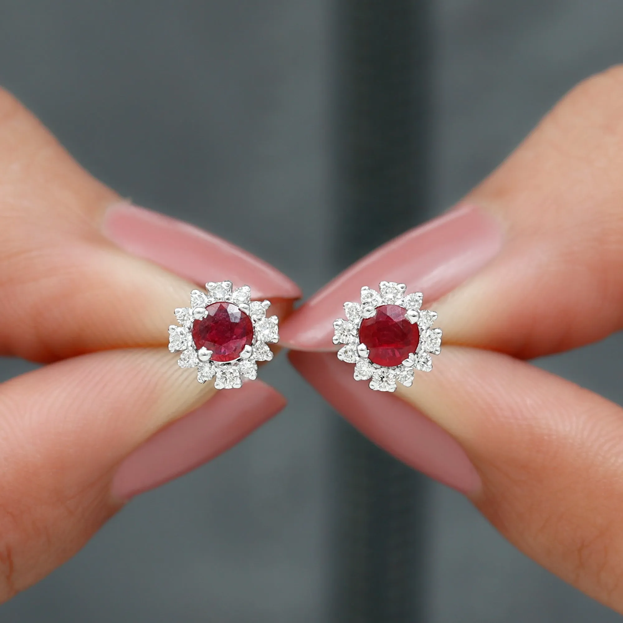 Classic Ruby Stud Earrings with Diamond Accent