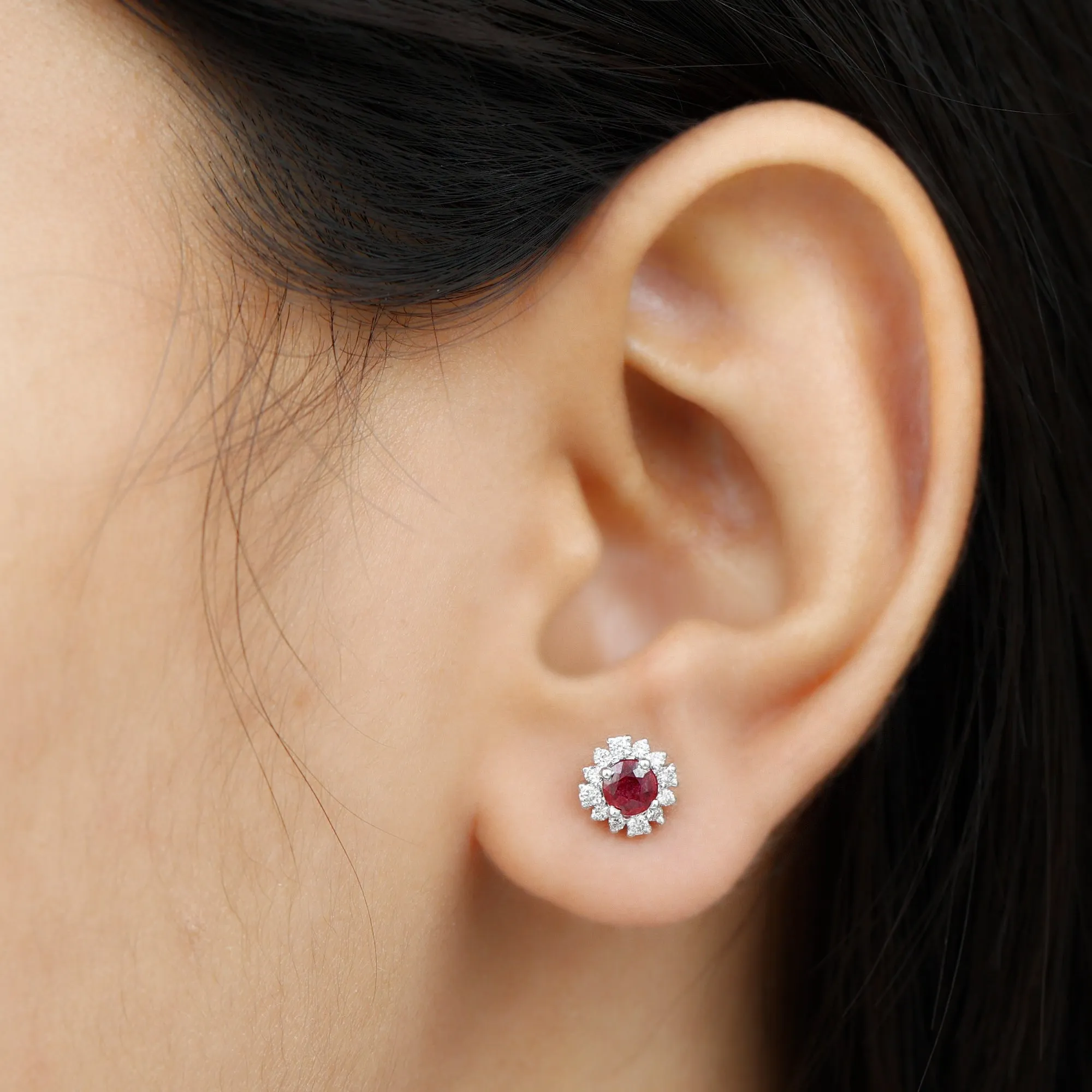 Classic Ruby Stud Earrings with Diamond Accent