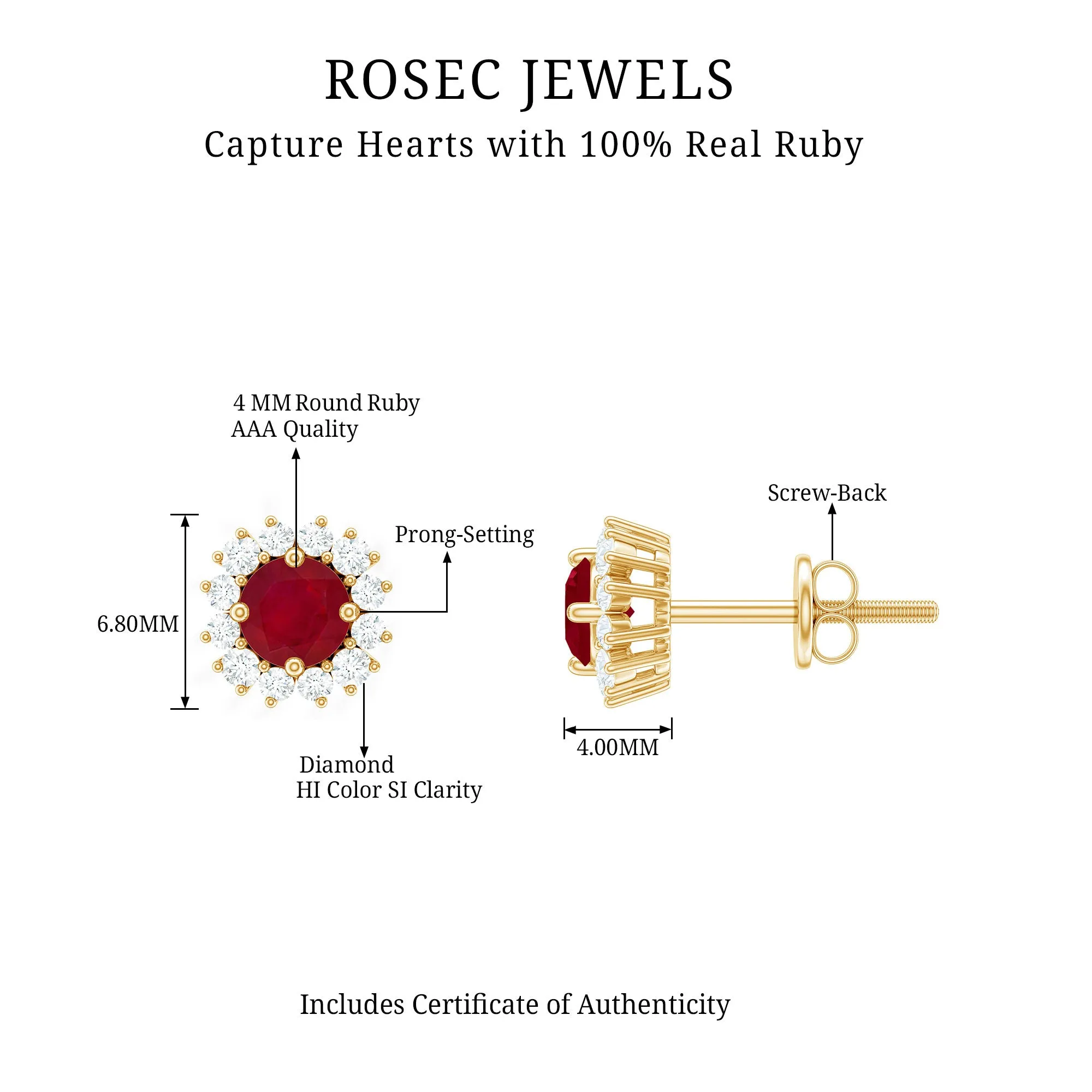 Classic Ruby Stud Earrings with Diamond Accent