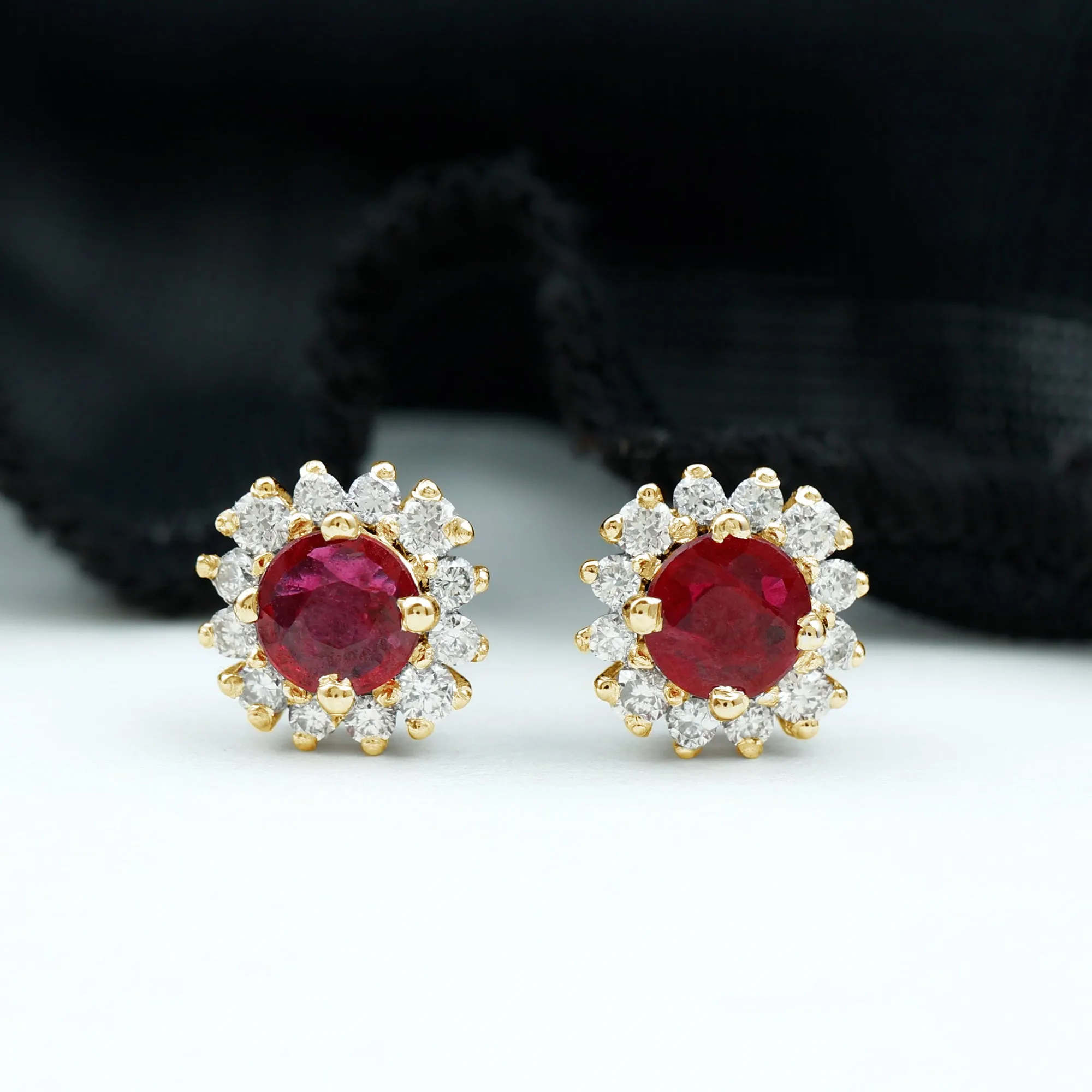 Classic Ruby Stud Earrings with Diamond Accent