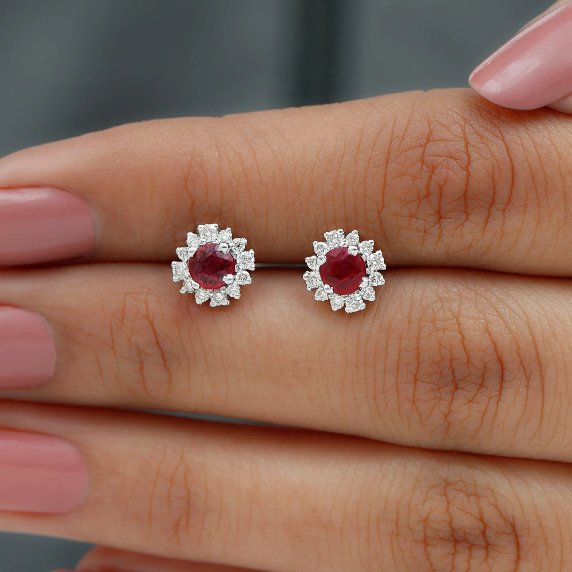 Classic Ruby Stud Earrings with Diamond Accent