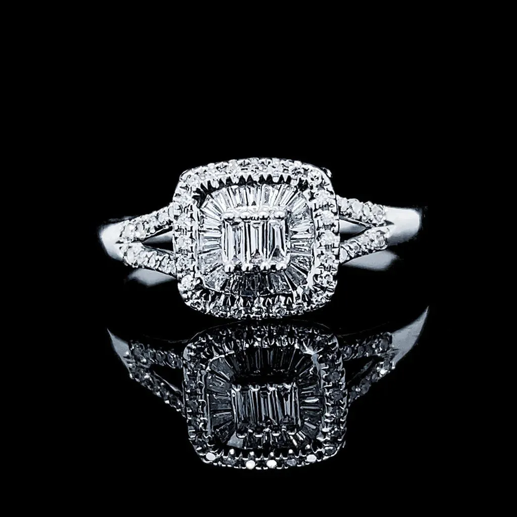 Cushion Baguette Paved Diamond Ring 14kt