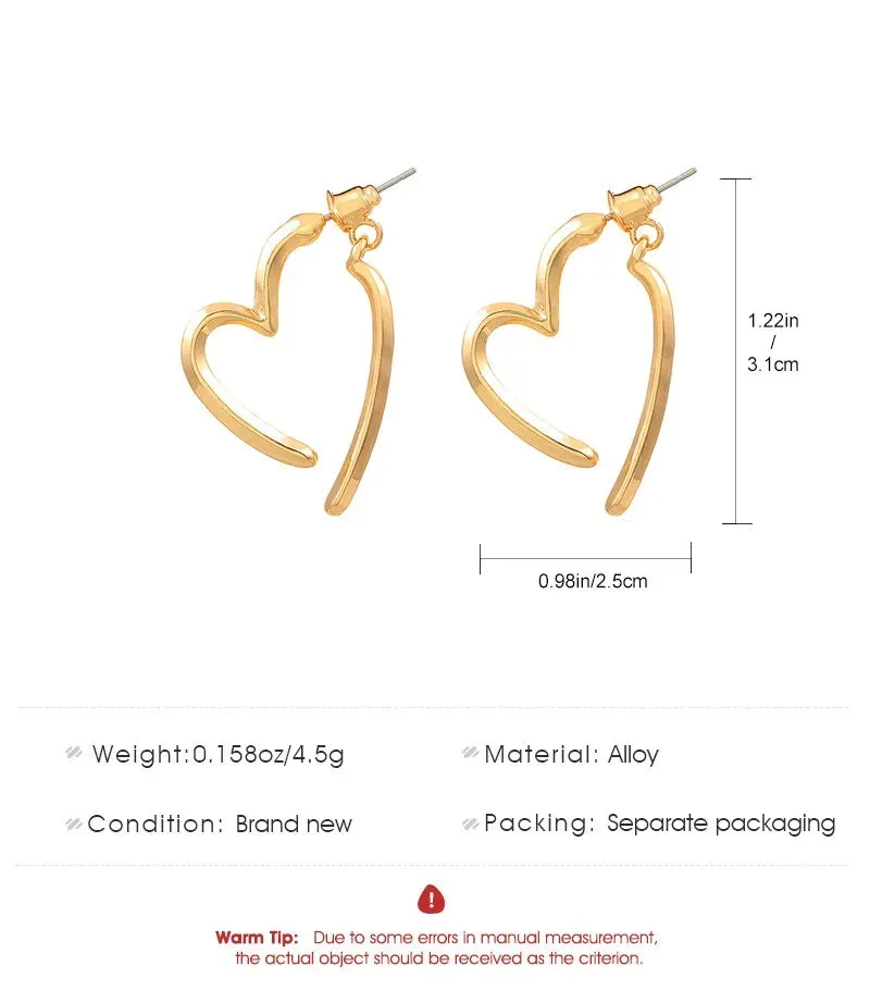 Cute Girl Minimalist Punk Fashion Ins Korean Temperament Luxury Heart-shaped Earring