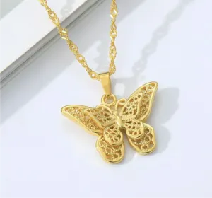 Dainty 24K Gold Filled Butterfly Pendant Necklace 18”