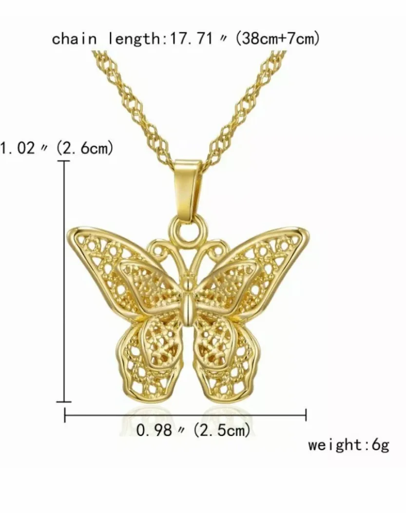 Dainty 24K Gold Filled Butterfly Pendant Necklace 18”