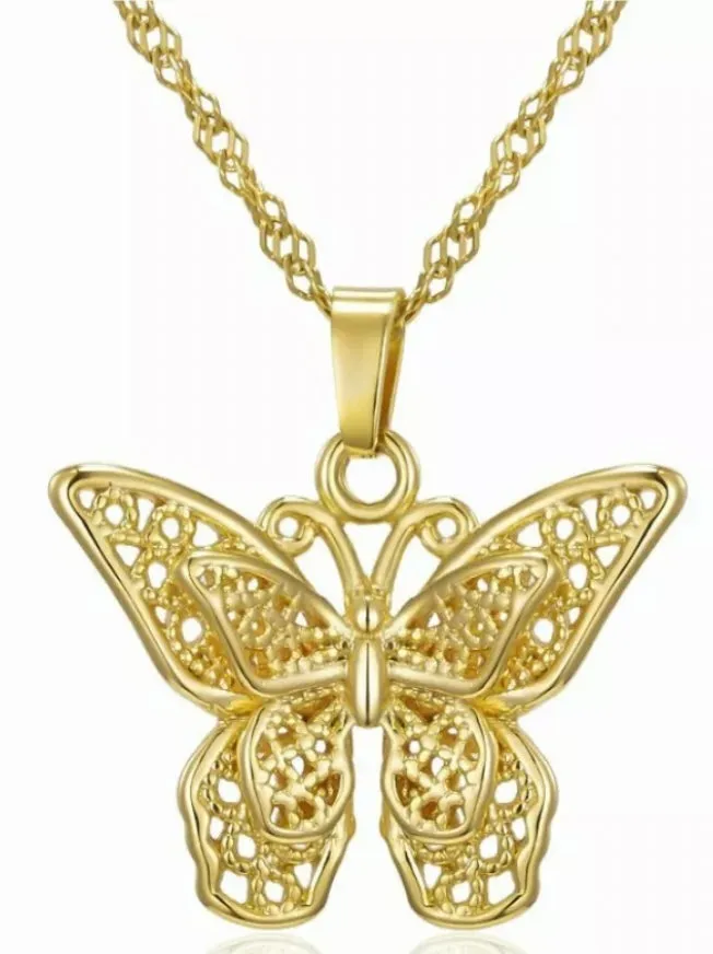 Dainty 24K Gold Filled Butterfly Pendant Necklace 18”