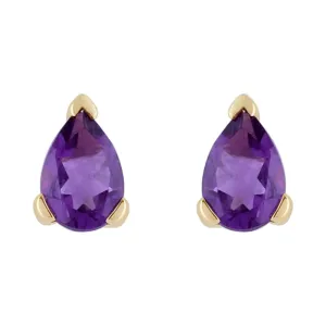 Damen 375 Gold 9 Karat Gelbgold Birne Amethyst Klassisch Klaue Satz Ohrstecker Lila 6.5x4mm