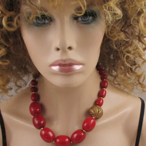 Daring Kazuri Red Necklace Statement Necklace Big Bold