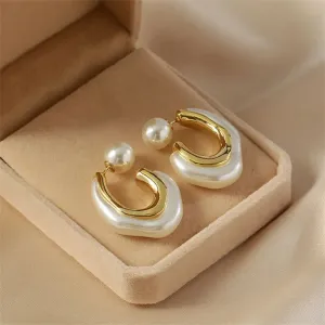 Design Gold Color Pearl Irregular Rhinestone Geometric Korean Earring