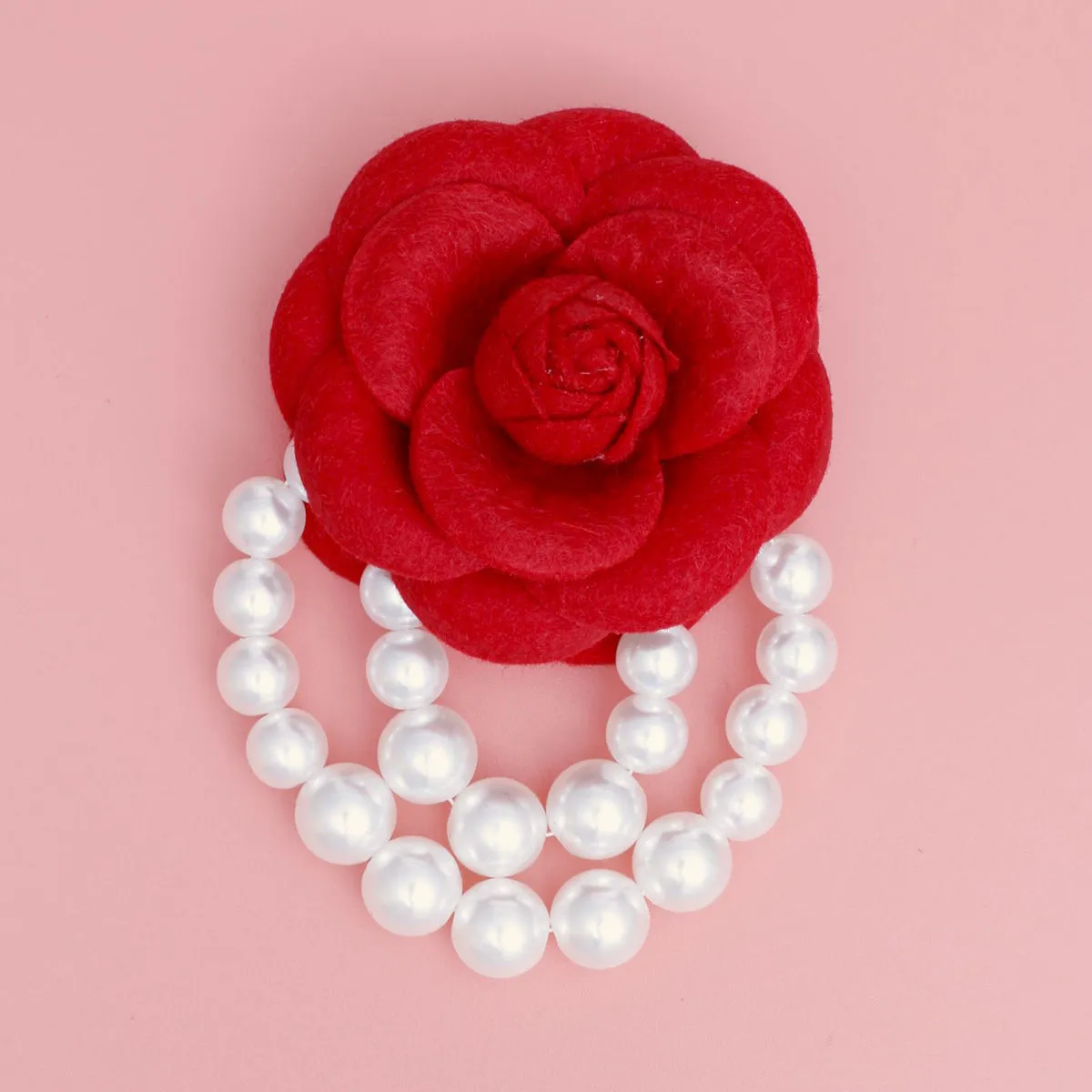 DST Sorority Red Flower Draped Pearls Brooch Pin