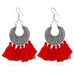 Electomania Boho Gypsy Collection Antique design Soft Cotton Thread Tassel ChandBali Earring