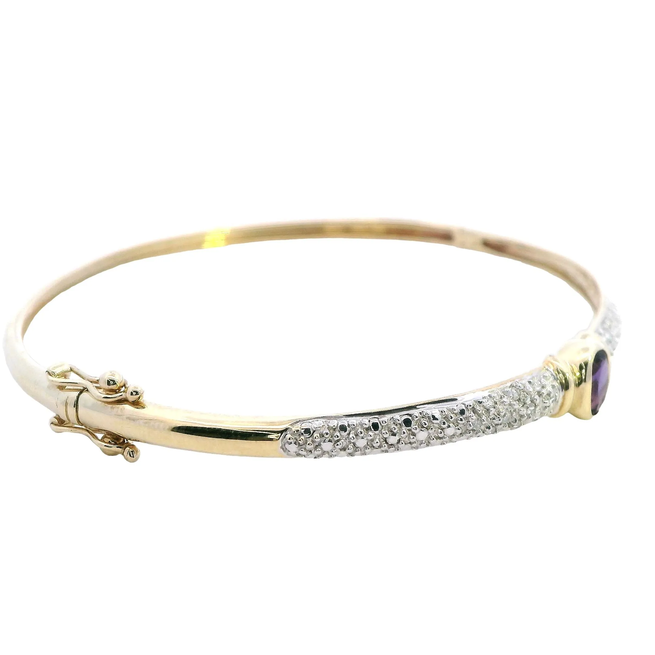 Elegant 9ct Yellow Gold Amethyst & Diamond Bangle - Sophisticated Sparkle