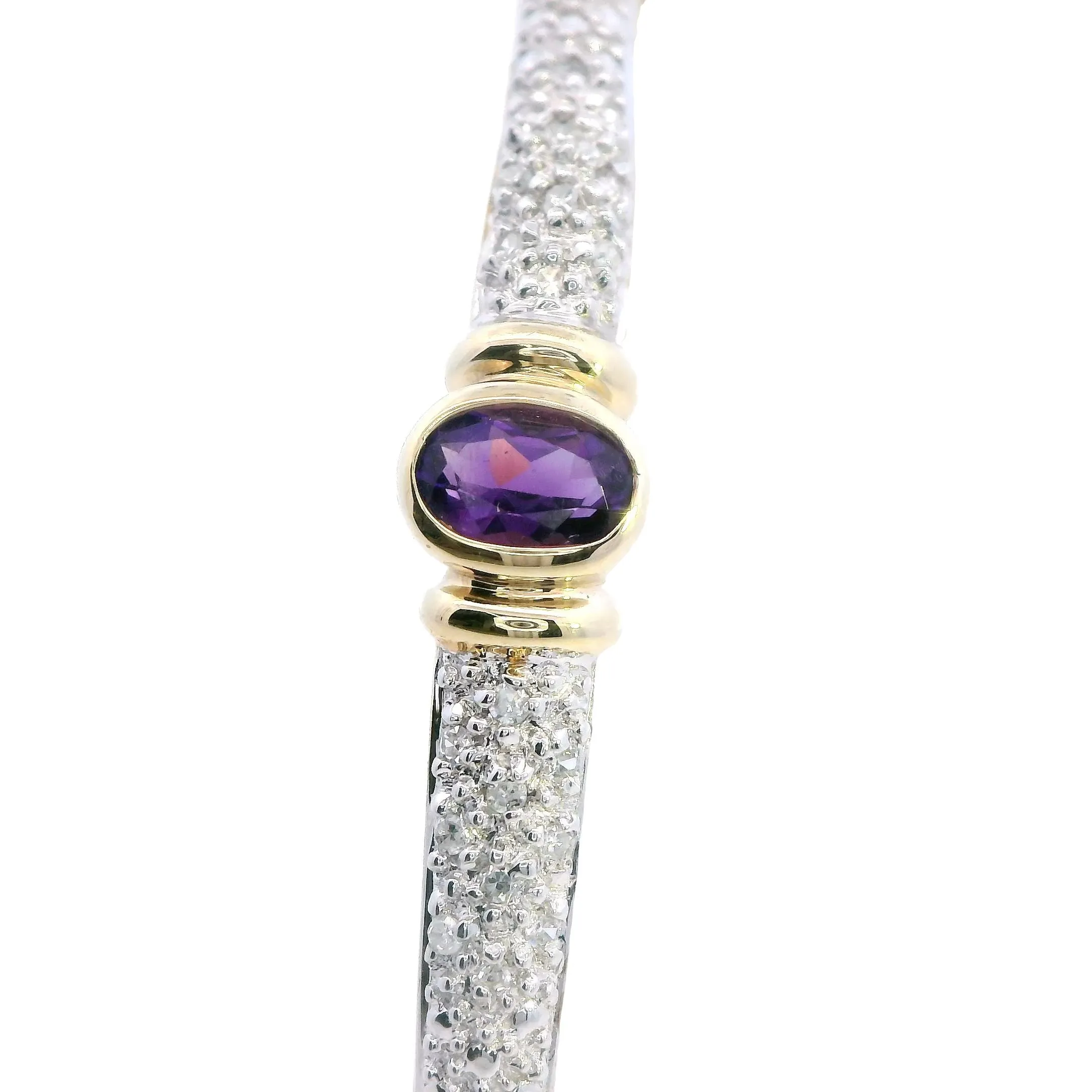 Elegant 9ct Yellow Gold Amethyst & Diamond Bangle - Sophisticated Sparkle