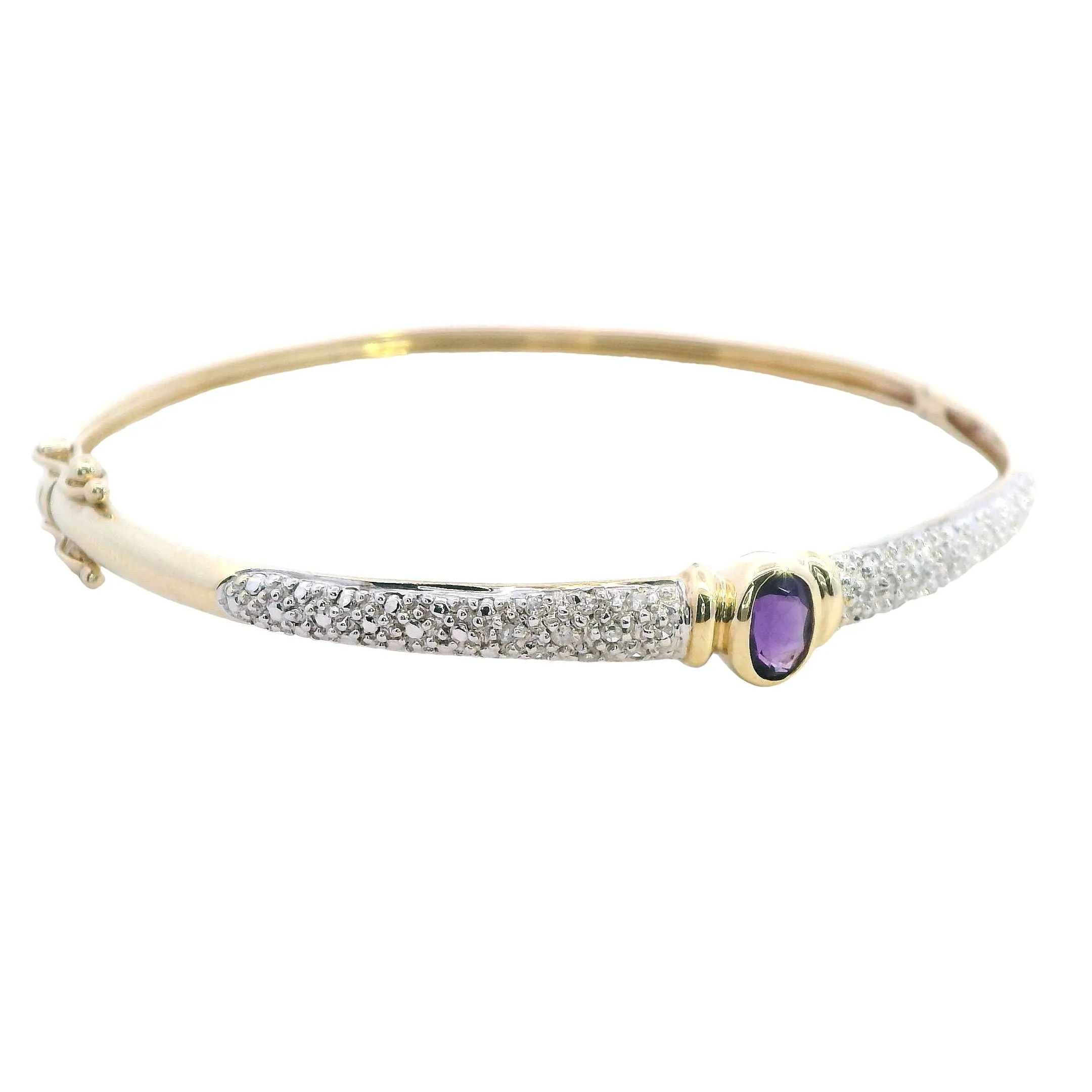 Elegant 9ct Yellow Gold Amethyst & Diamond Bangle - Sophisticated Sparkle