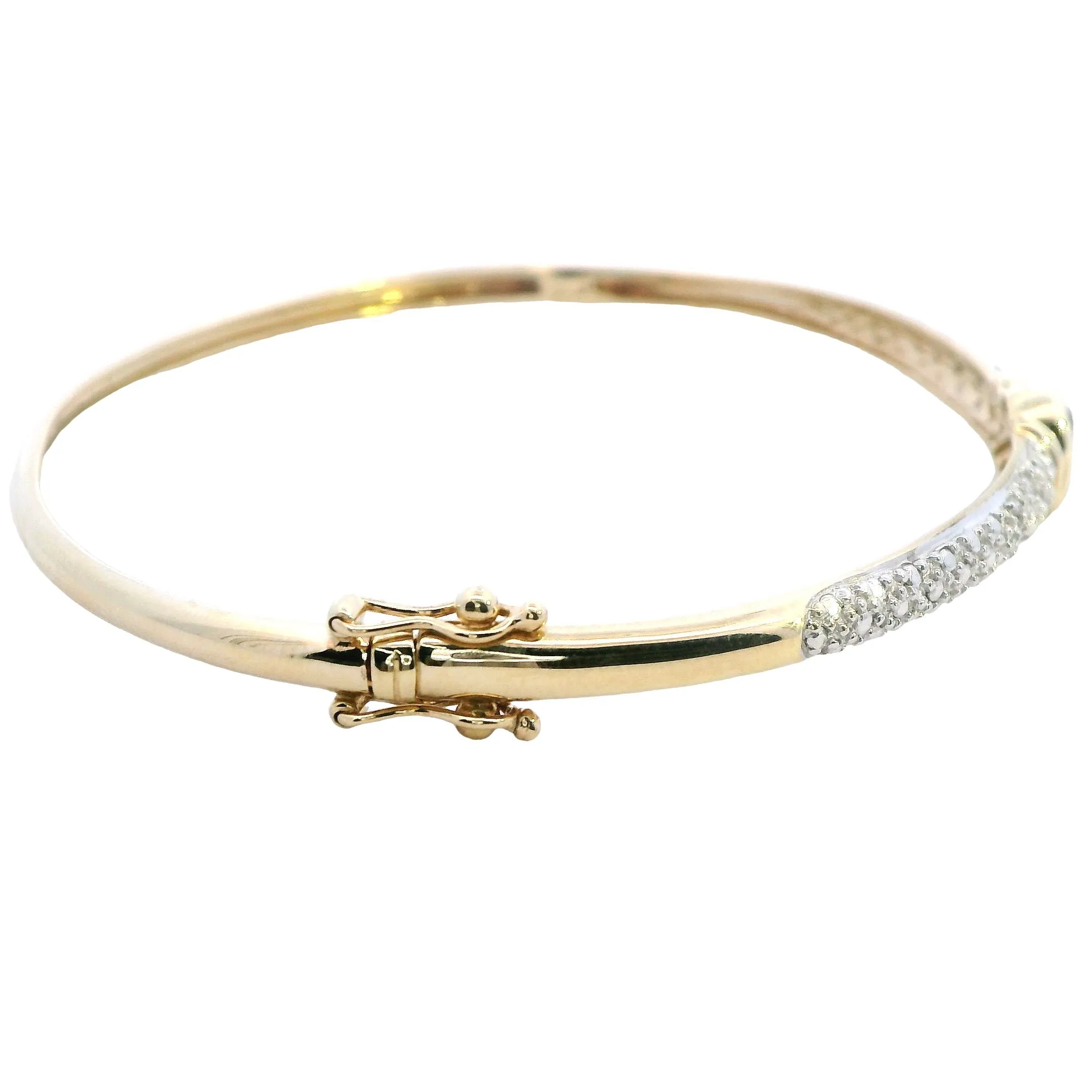 Elegant 9ct Yellow Gold Amethyst & Diamond Bangle - Sophisticated Sparkle