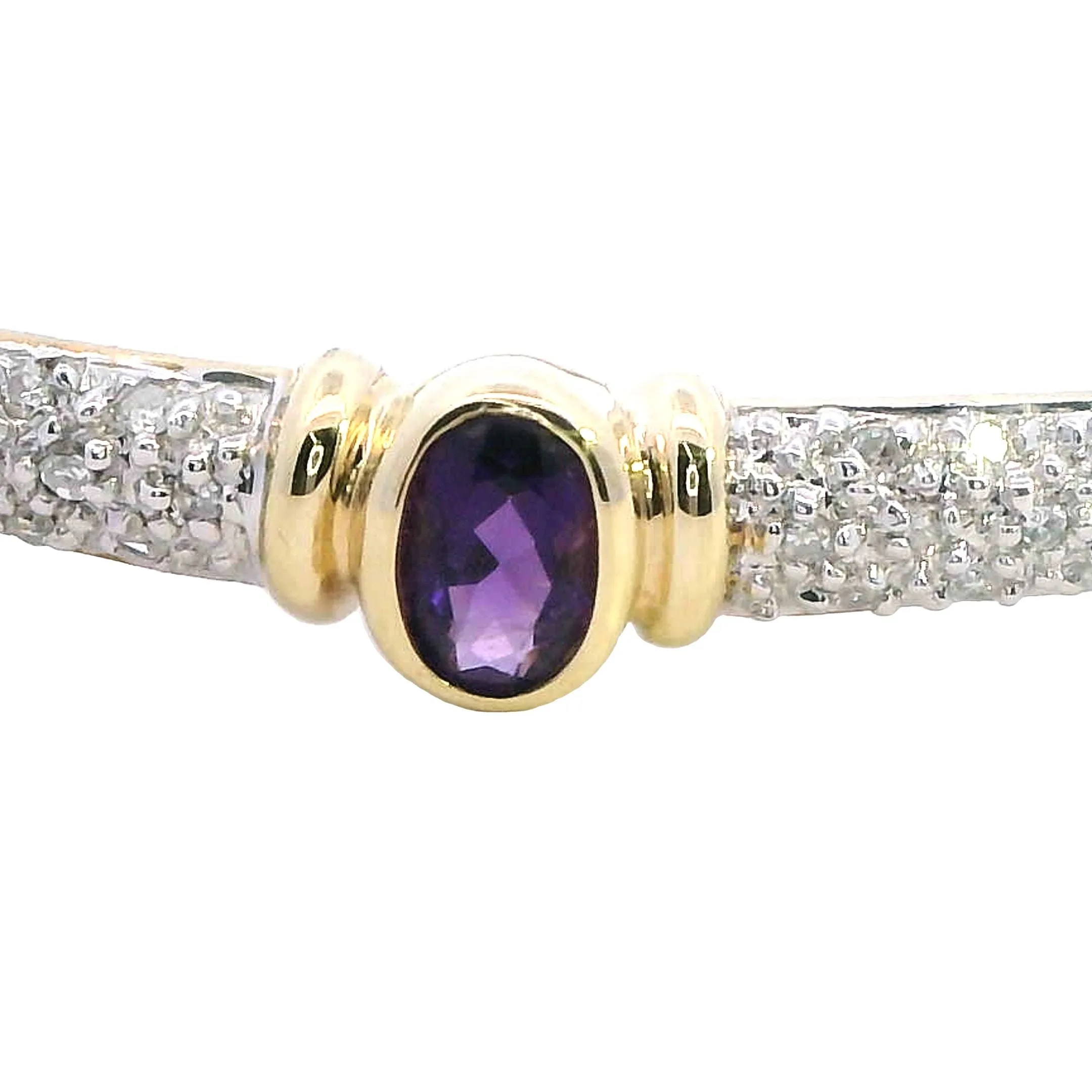 Elegant 9ct Yellow Gold Amethyst & Diamond Bangle - Sophisticated Sparkle