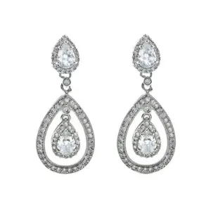 Elegant Classic Layered Pear Shape Design CZ Dangle Statement Brass Earrings