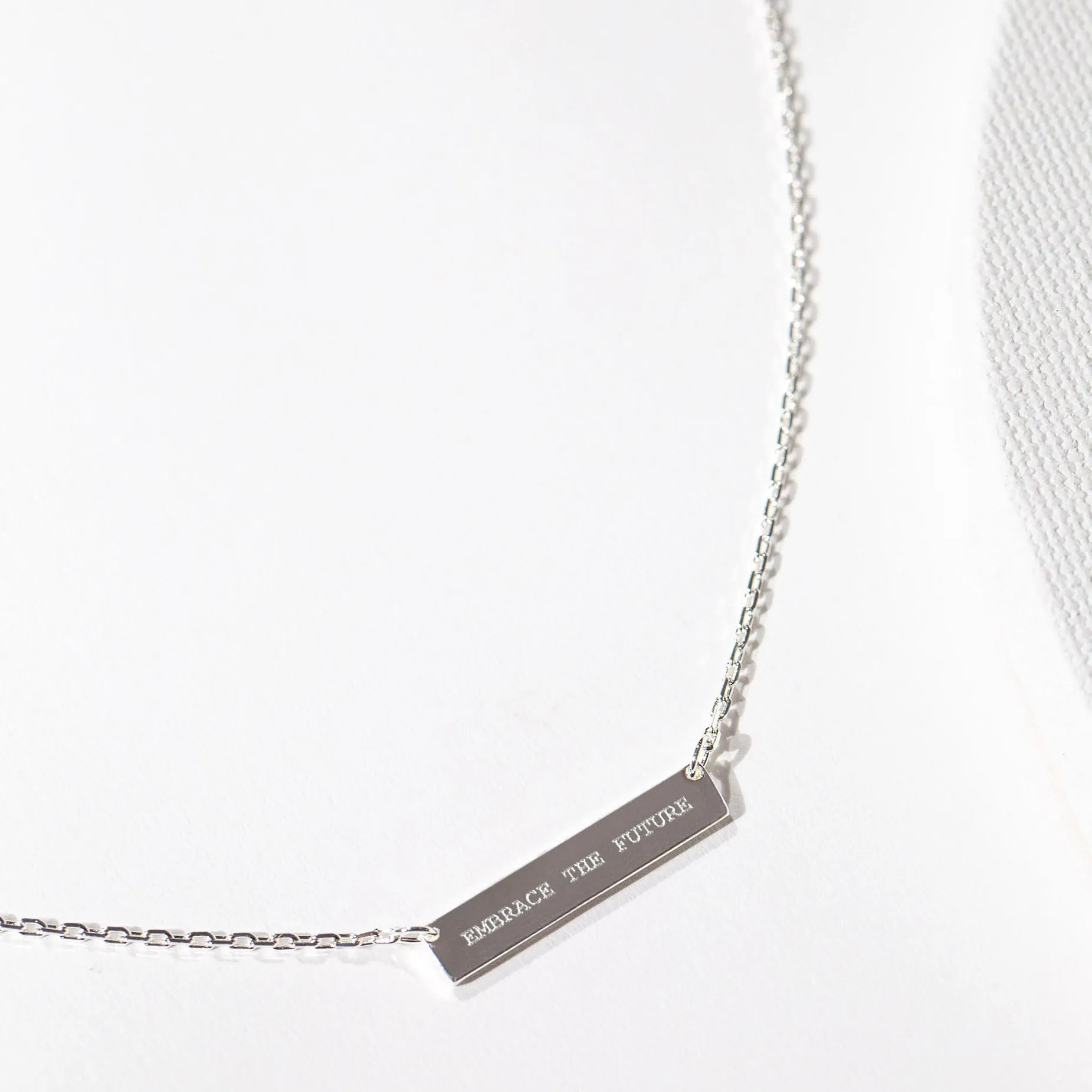 Engraved Bar Pendant: Embrace the Future - Silver