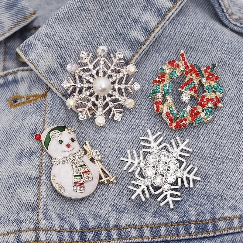 European And American Classic Christmas Series Christmas Brooch Women's Christmas Snowflake Garland Ski Snowman Brooch