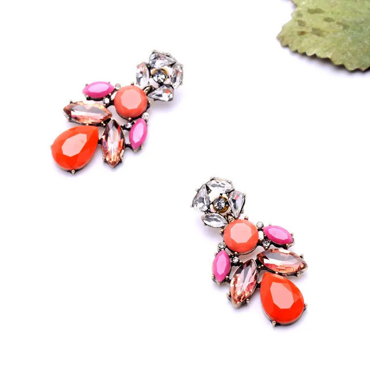 European Pop Multicolor Droplets Cluster Earrings Women Statement Jewelry