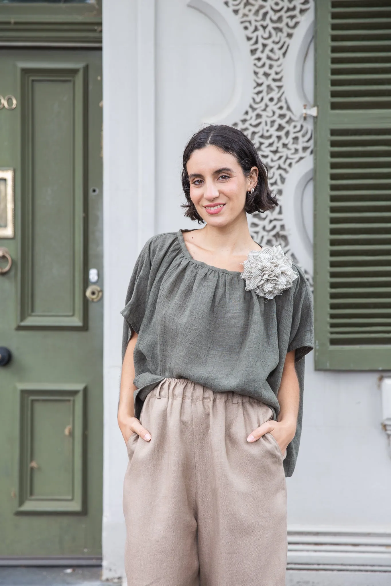 Fabric Flower Brooch | Acorn Stripe