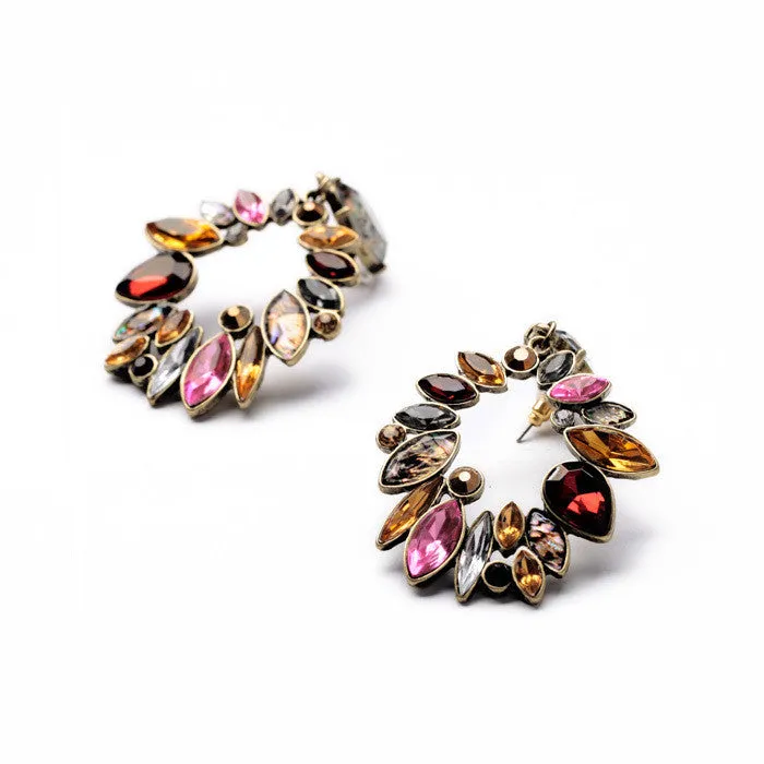 Fashion Jewelry Elegant Colorful Rhinestone Big Round Earrings for Women Fashion Long Drop Earrings Accessories