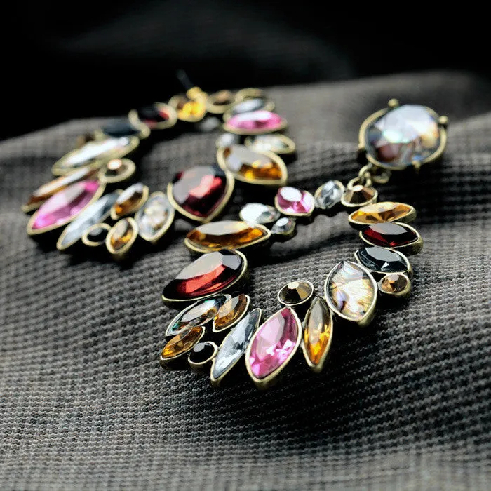 Fashion Jewelry Elegant Colorful Rhinestone Big Round Earrings for Women Fashion Long Drop Earrings Accessories