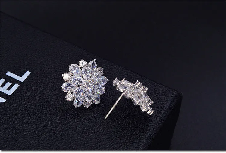 Female Snowflake Stud Earring 100% Real 925 Sterling Silver Jewelry High Quality AAA Zircon Double Earrings For Women